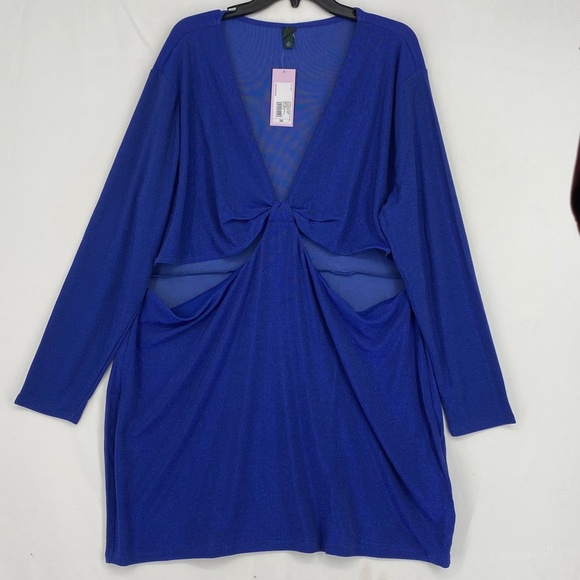 Wild Fable Juniors Size 3X Cut Out Bodycon Dress Long Sleeve Lapis Blue Lurex - Picture 2 of 8